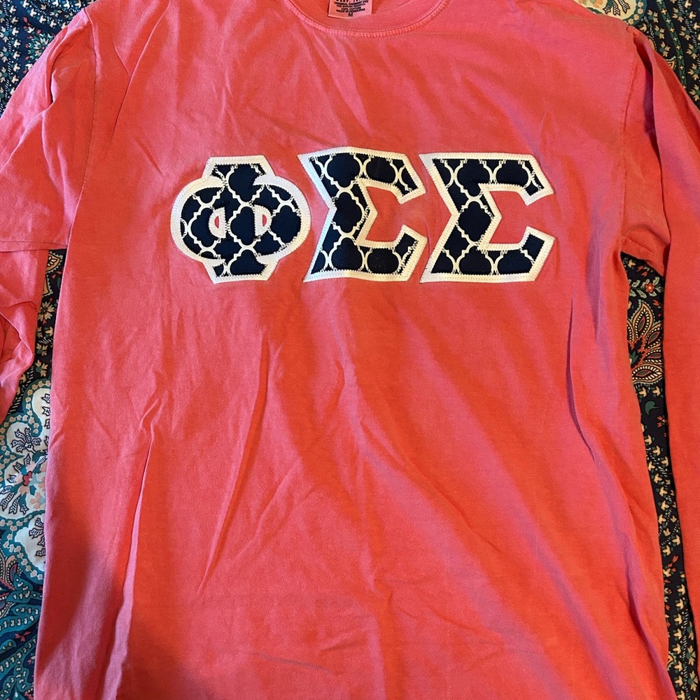 Coral and Navy Phi Sigma Sigma Stitch Long Sleeve Shirt